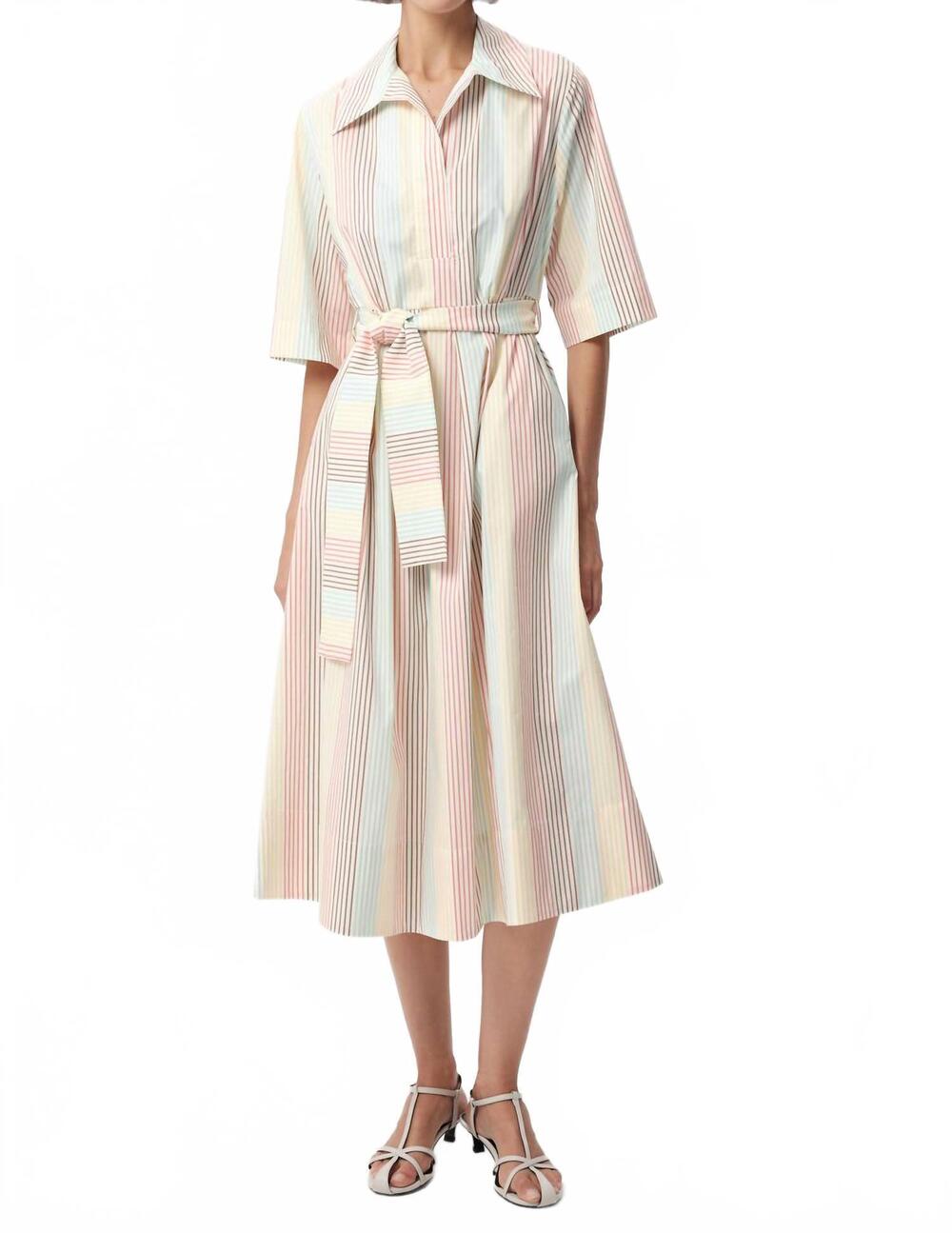 NEW EXQUISE keitha belted midi dress in multi color